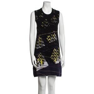 KENZO Jacquard Knit Sleeveless Dress Intarsia Lurex Pyramid Mini Dress, Small